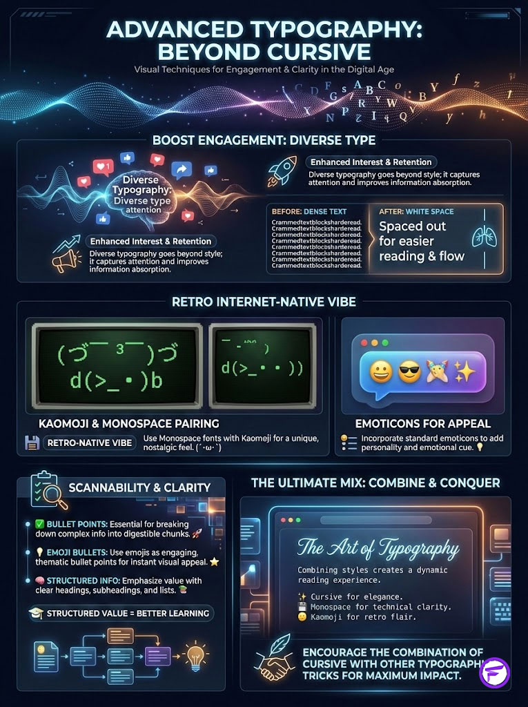 Infographic on advanced typography techniques for engagement, featuring diverse type styles and visual elements.