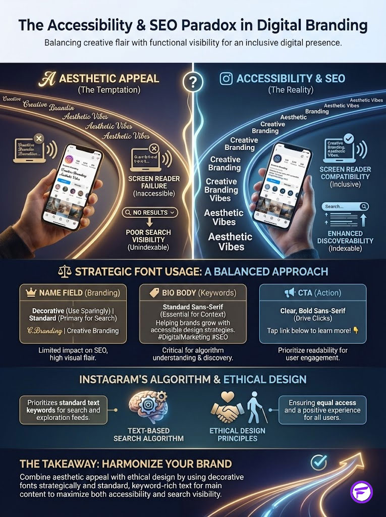 Infographic illustrating the balance between aesthetic appeal and accessibility in digital branding strategies.